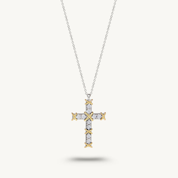 Giana Cross Necklace in sterling silver and 14k gold