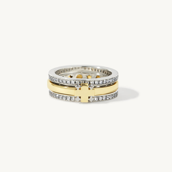 Bertrona Cross Spinner Ring in sterling silver and 14k gold