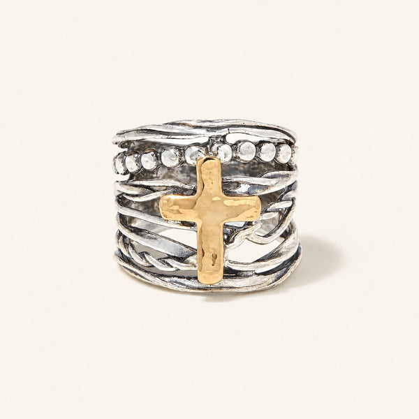Abby Cross Ring in sterling silver and 14k gold