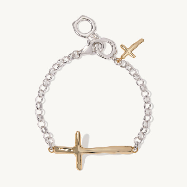 Beyonca Cross Bracelet in sterling silver and 14k gold
