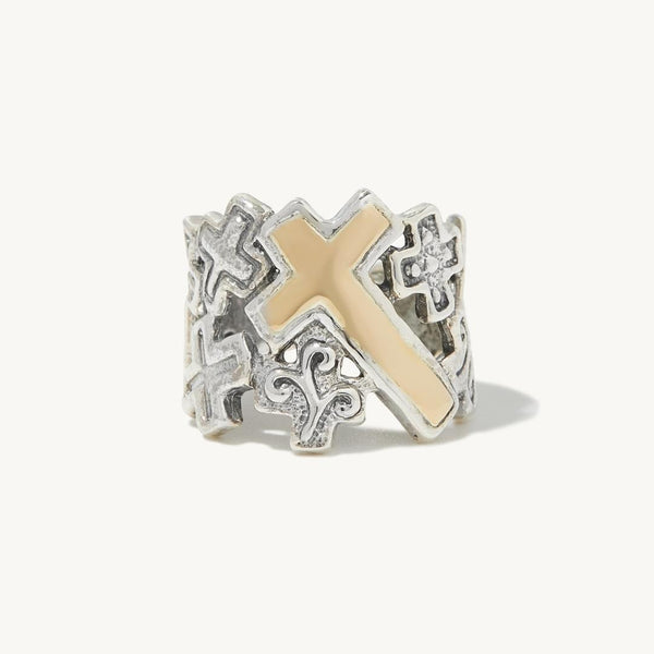 Mary Cross Ring in sterling silver and 14k gold