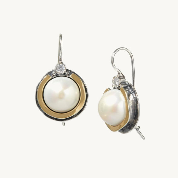 Nerola Pearl Earrings in sterling silver and 14k gold