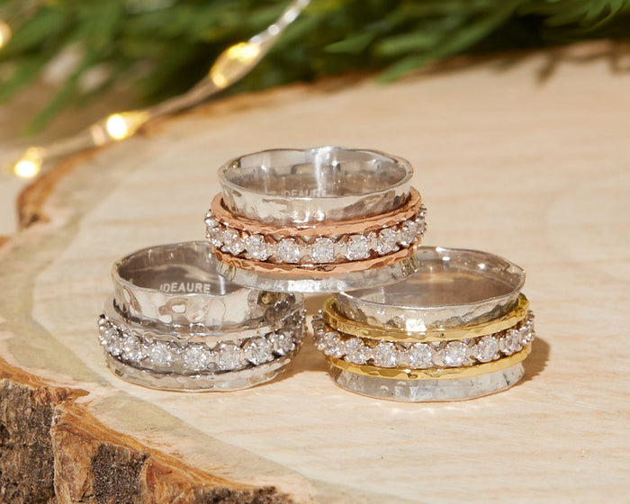 Sparkling necklaces, earrings and rings styled for holiday parties and festive celebrations