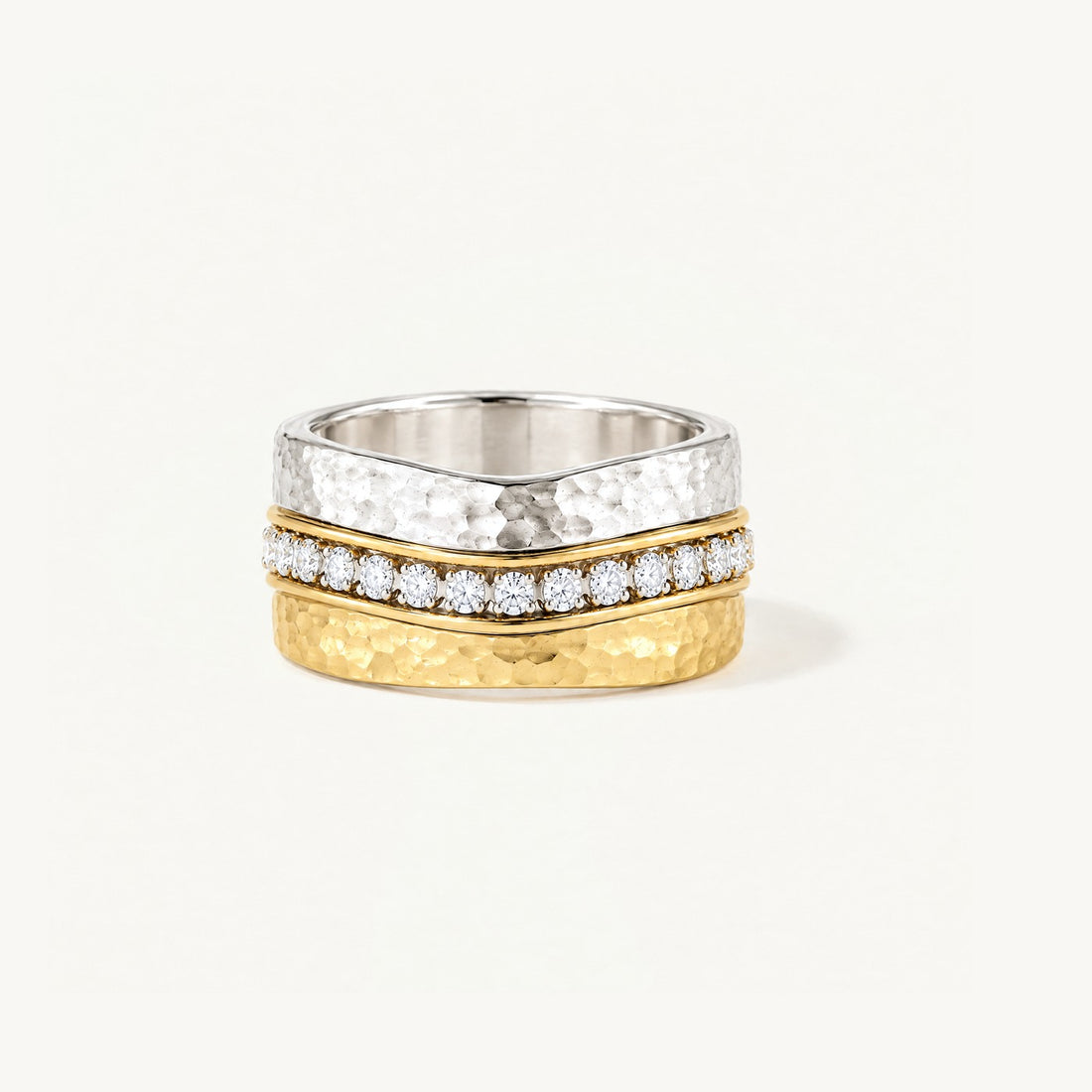 Ripple Hammered Wave Ring in 925 sterling silver and 14k gold filled, front view