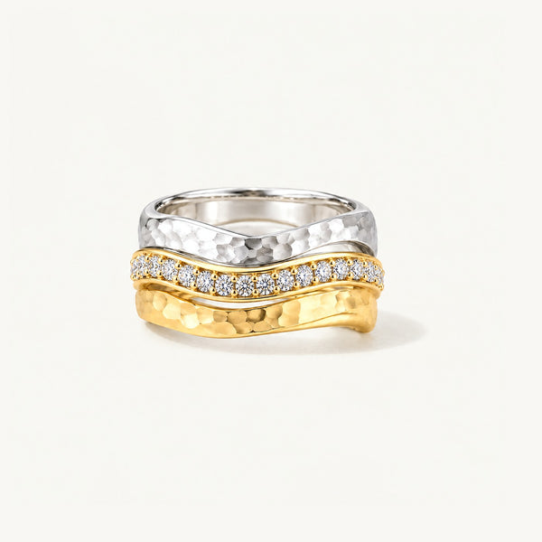 Ripple Pavé Wave Ring in 925 sterling silver and 14k gold filled, front view