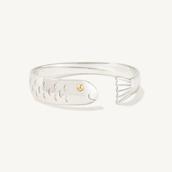 Harbor Fish Cuff Bracelet in Sterling Silver with 14k Gold Filled Eye, Ideaure listing photo