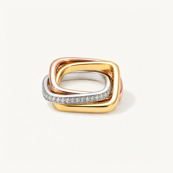 Lantern Squares Ring in 925 sterling silver and 14k gold filled, front view