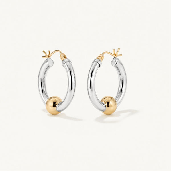 Coastal Ball Hoop Earrings in Sterling Silver with 14k Gold Filled Ball, Ideaure listing photo