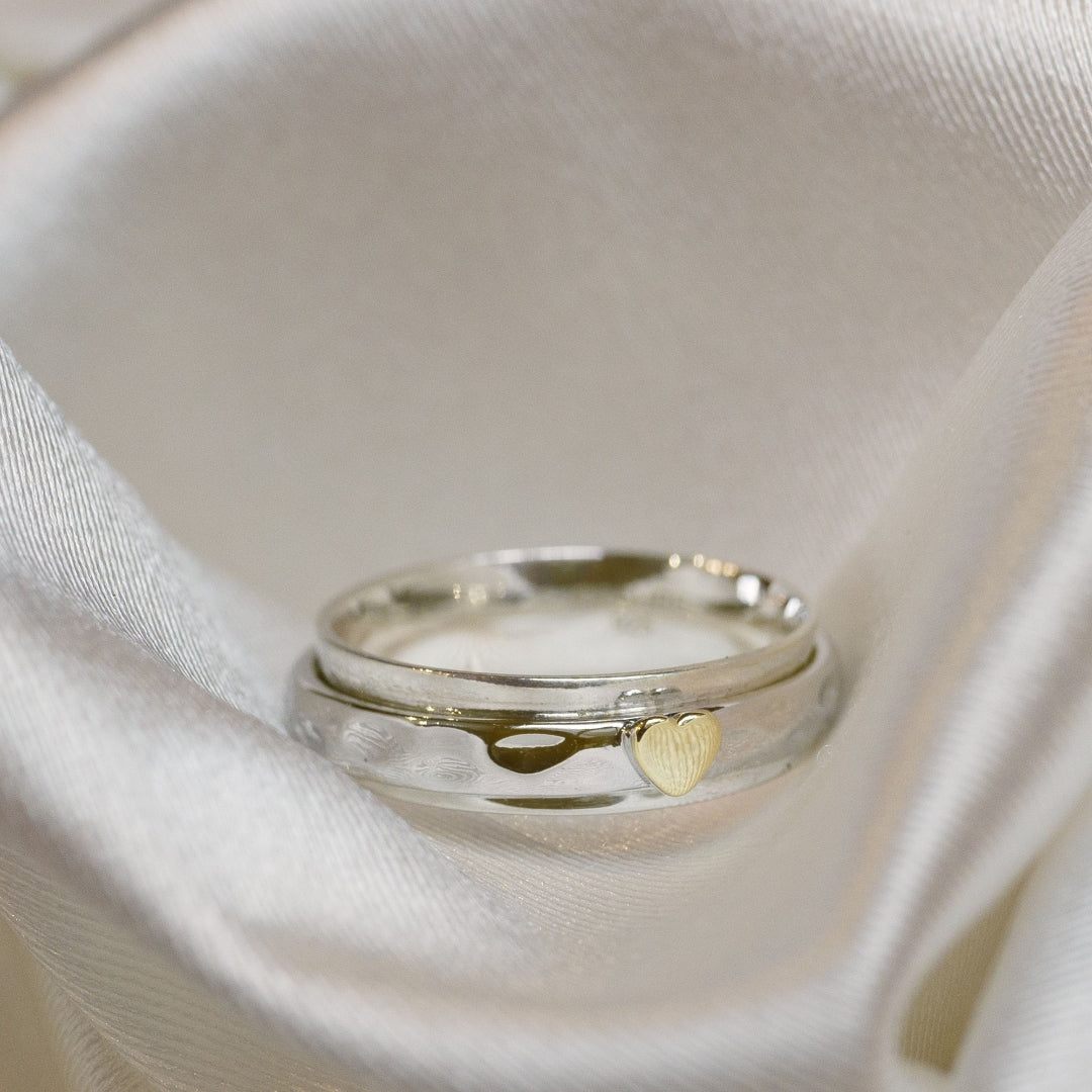 Sandria Heart Spinner Ring in sterling silver and 14k gold, view 6