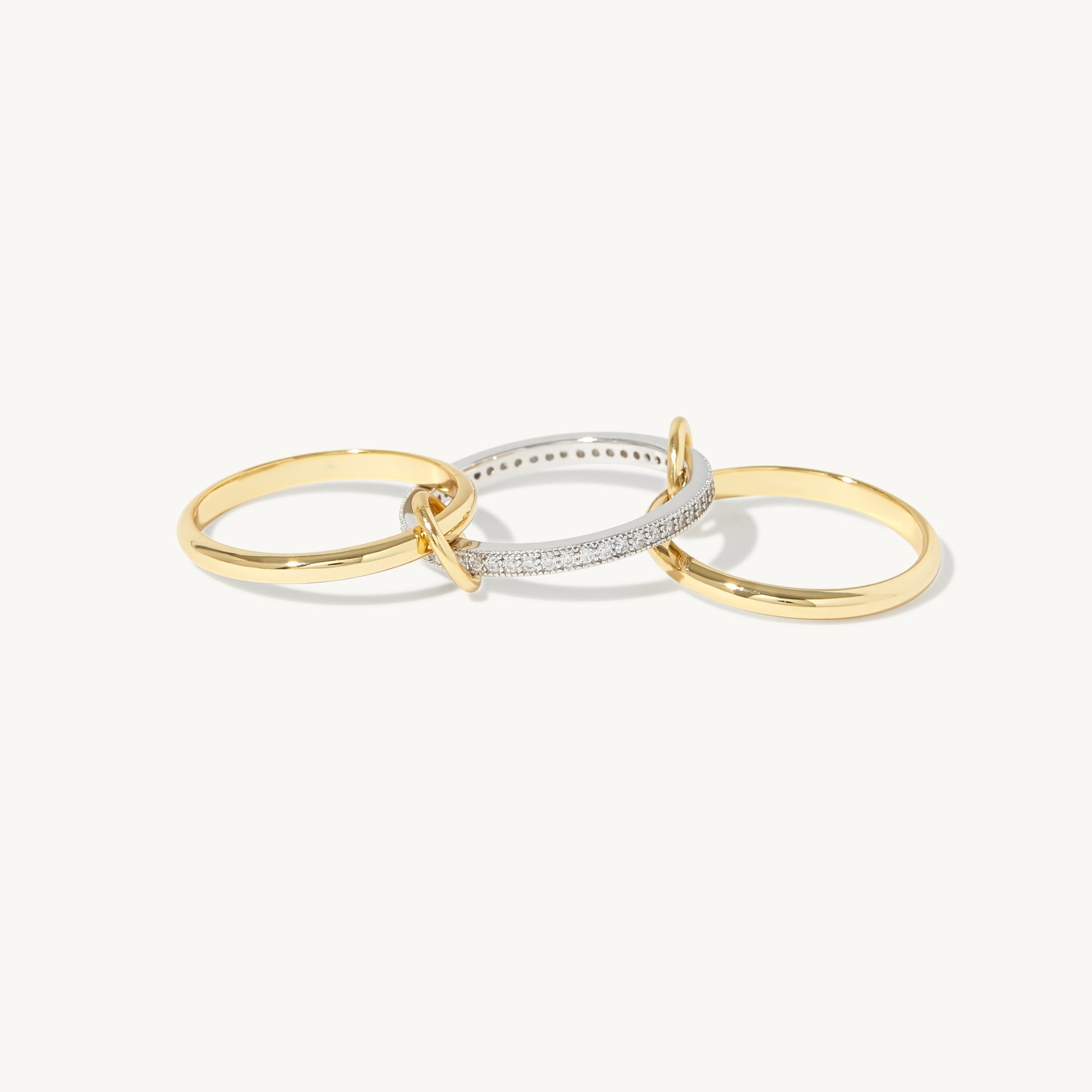 Interlocking Ring, Spinelli Dupe, Spinelli Kilcollin Dupe, Two Tone Ring, Jump Ring, Sonny Ring Dupe, CZ Ring, 925 Sterling Silver, 14k Gold, Yellow Gold