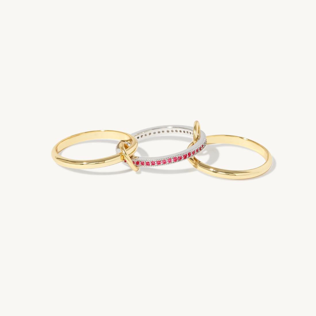 Bellanca Spinner Ring in 14k gold filled and sterling silver with ruby red stones, view 2