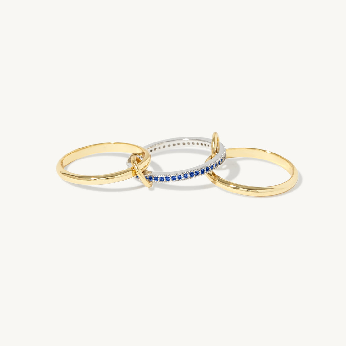 Bellanca Spinner Ring in 14k gold filled and sterling silver with sapphire blue stones, view 3