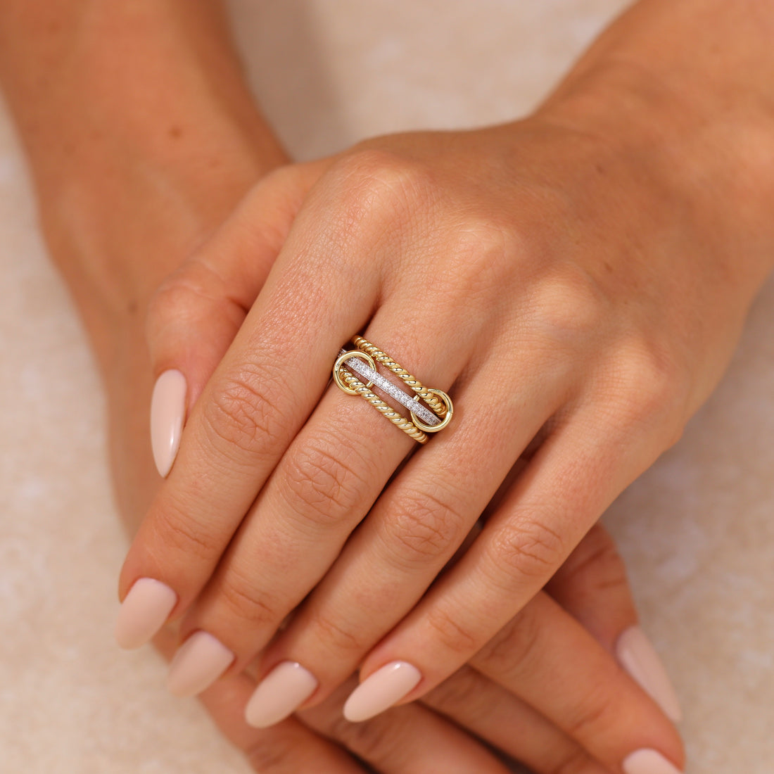 Bellanca Roped Band Spinner Ring in 14k gold, view 2