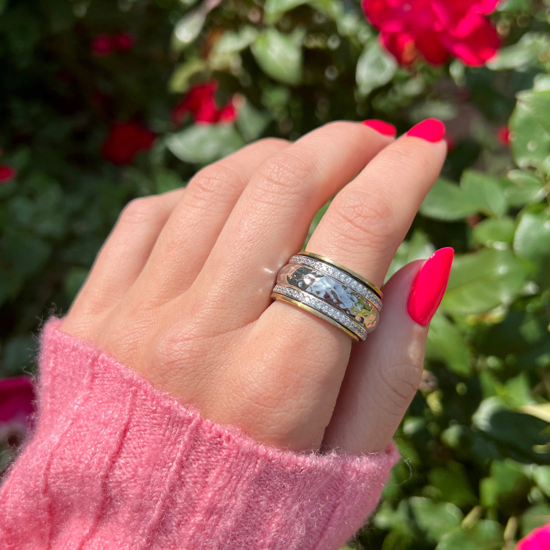 Bella Spinner Ring in sterling silver and 14k gold, view 7
