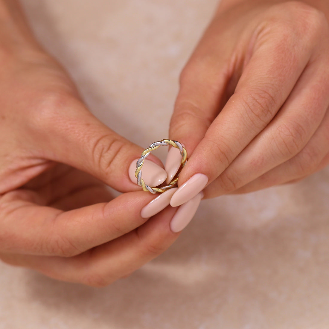 Diletta Twist Ring in sterling silver and 14k gold, view 2