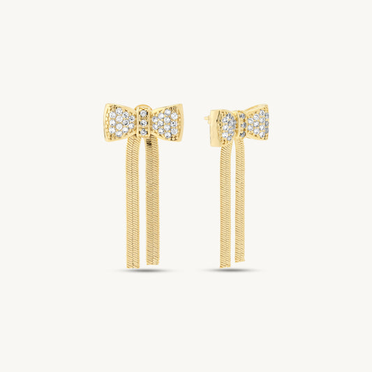 Serenity Pave Bow Herringbone Drop Earrings