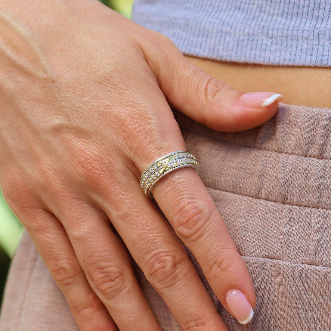 Xenia Spinner Ring in sterling silver and 14k gold, view 2