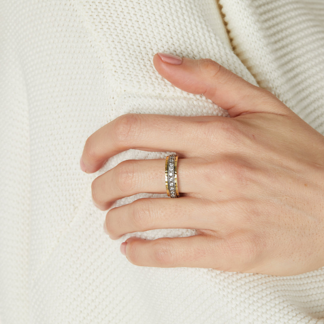 Zola Spinner Ring in sterling silver and 14k gold, view 4