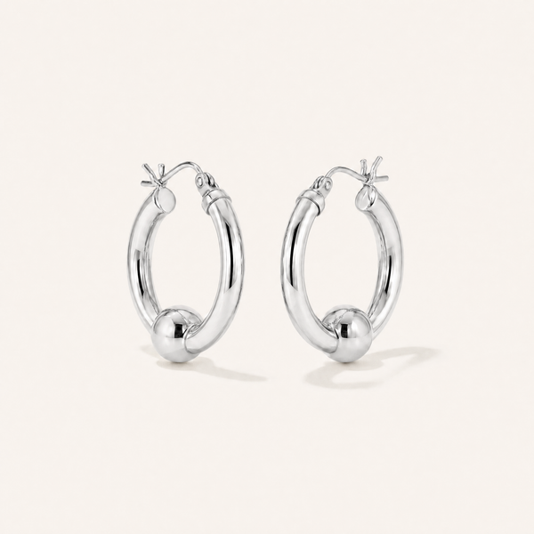 Coastal Ball Hoop Earrings in All Sterling Silver, Ideaure listing photo