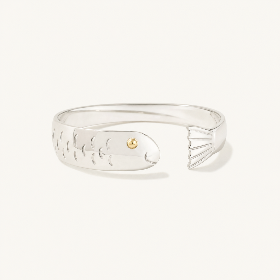 Harbor Fish Cuff Bracelet in Sterling Silver with 14k Gold Filled Eye, Ideaure listing photo