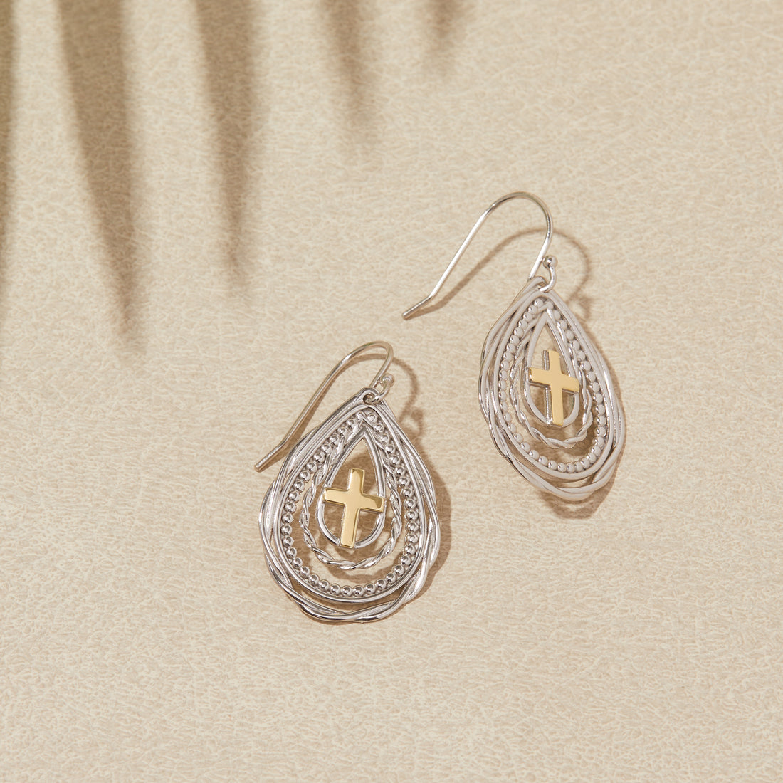 Abby Cross Earrings in sterling silver and 14k gold, view 3