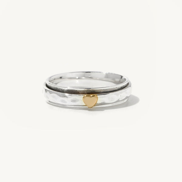 Sandria Heart Spinner Ring in sterling silver and 14k gold