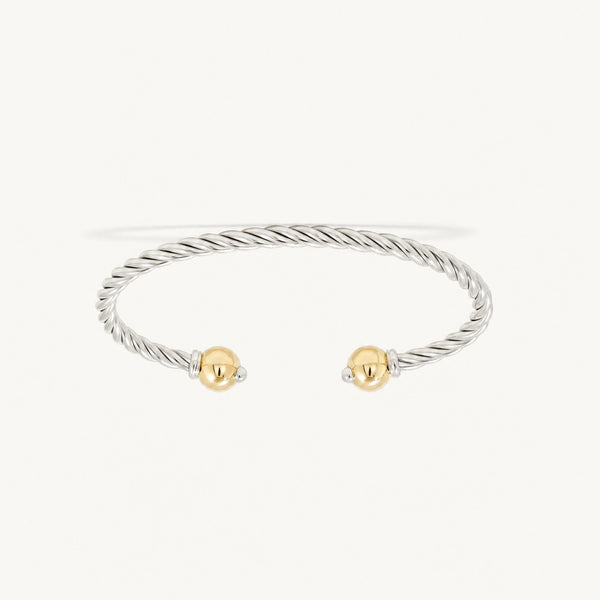 Seabrook Twist Cuff Bracelet in Sterling Silver with 14k Gold Filled Ball Ends, Ideaure listing photo