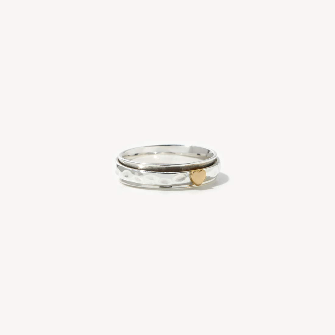 Sandria Heart Spinner Ring in sterling silver and 14k gold, view 3