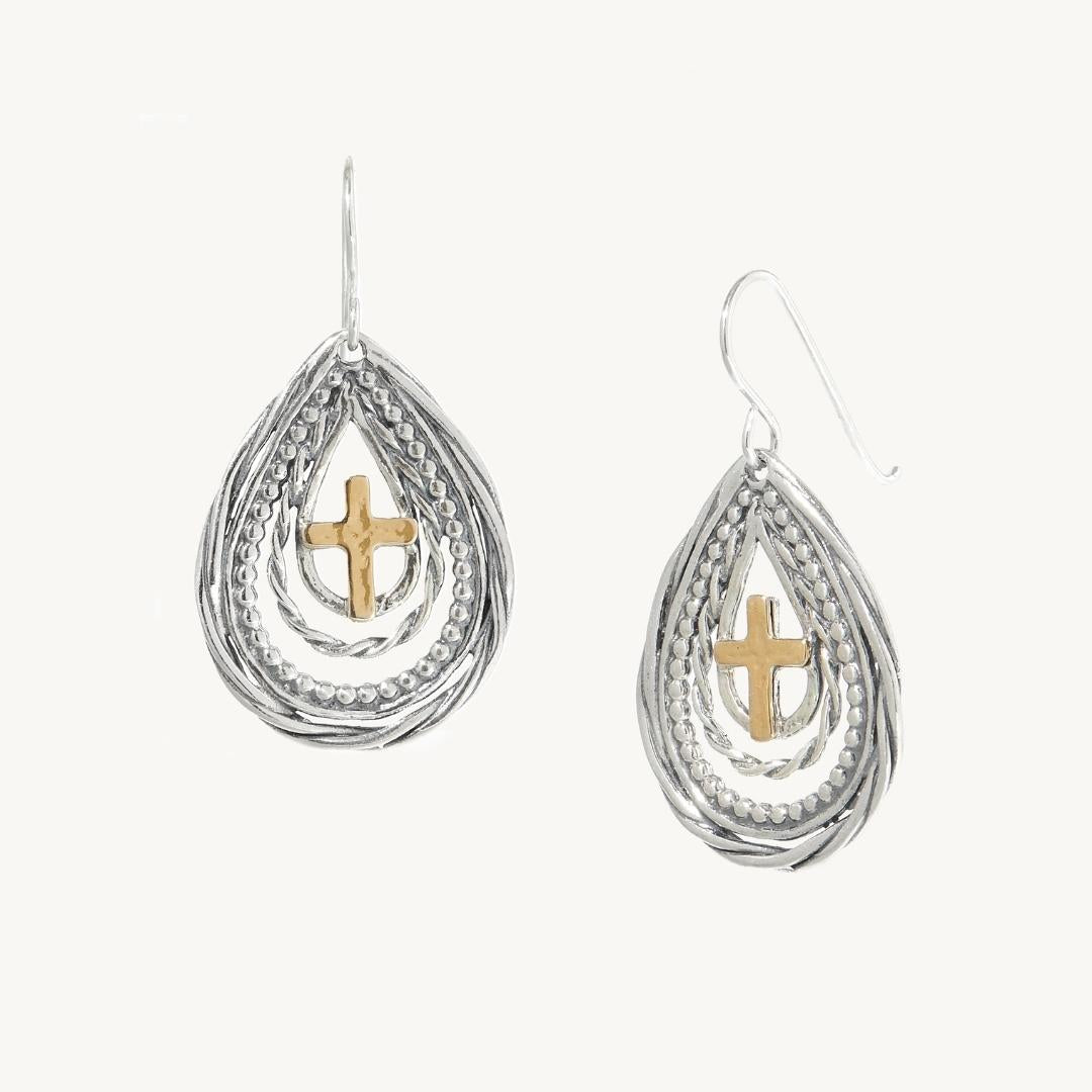 Abby Cross Earrings in sterling silver and 14k gold