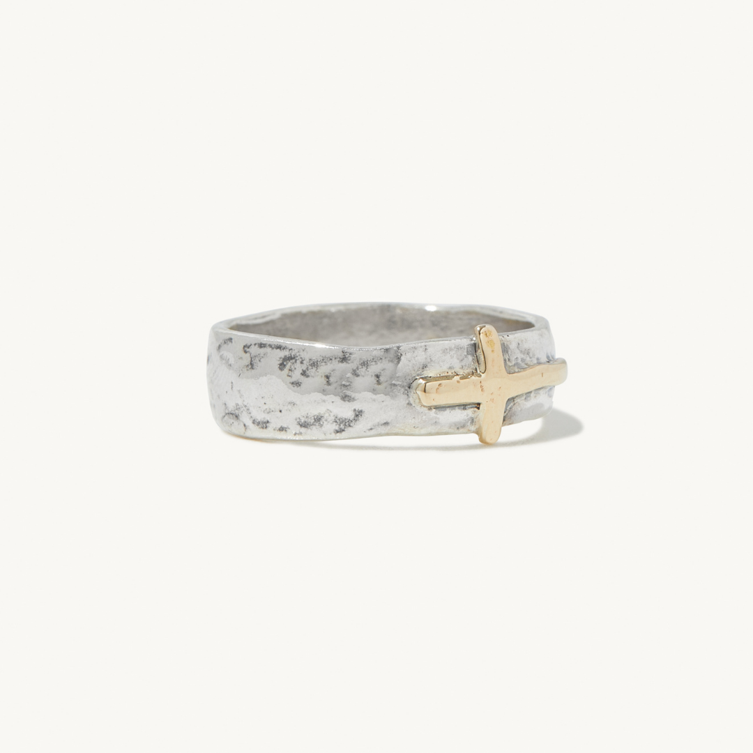 Rayna Cross Ring in sterling silver and 14k gold, view 3